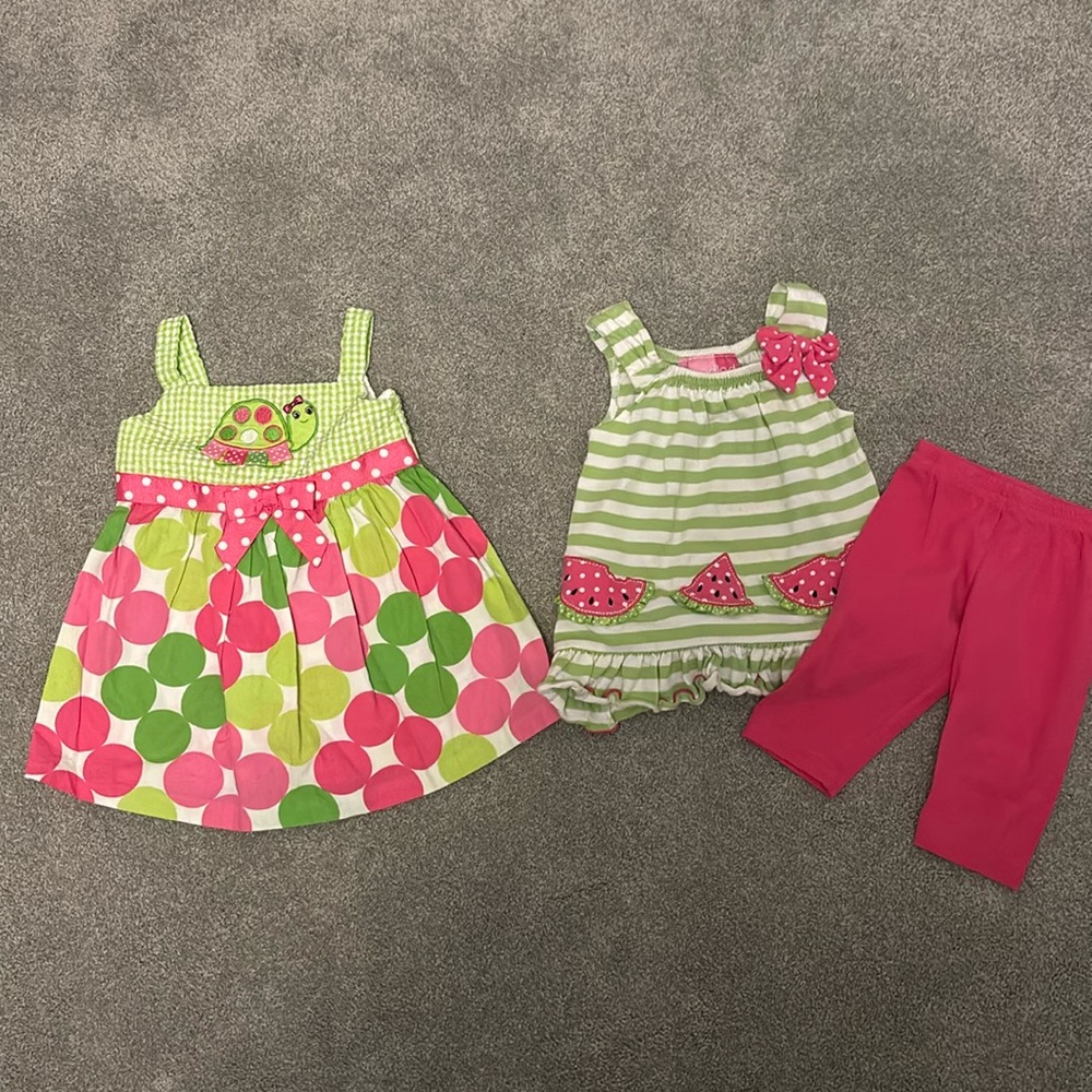 Bundle of 12m Girls Dress Top And Pants Turtle Watermelon